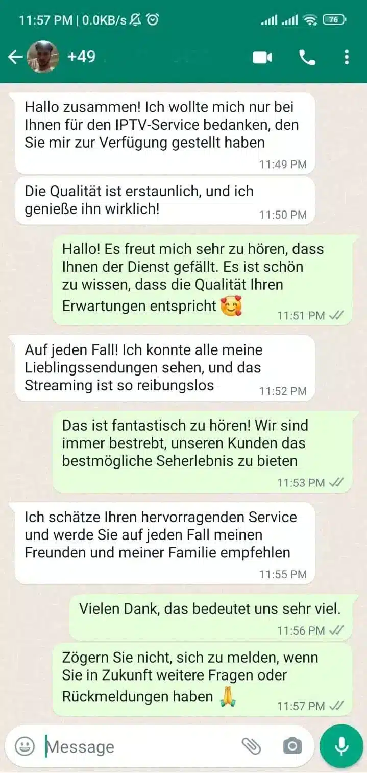 Germany IPTV customer feedback screenshot — Global IPTV Net review