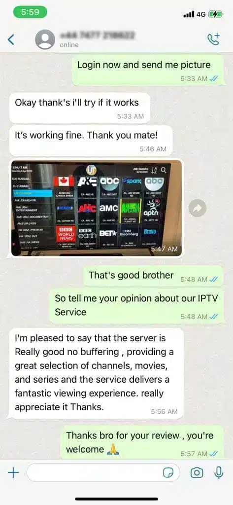 Dublin Ireland IPTV customer review — Global IPTV Net feedback screenshot