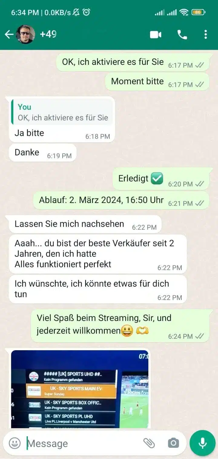 UK IPTV subscriber feedback — Global IPTV Net WhatsApp review